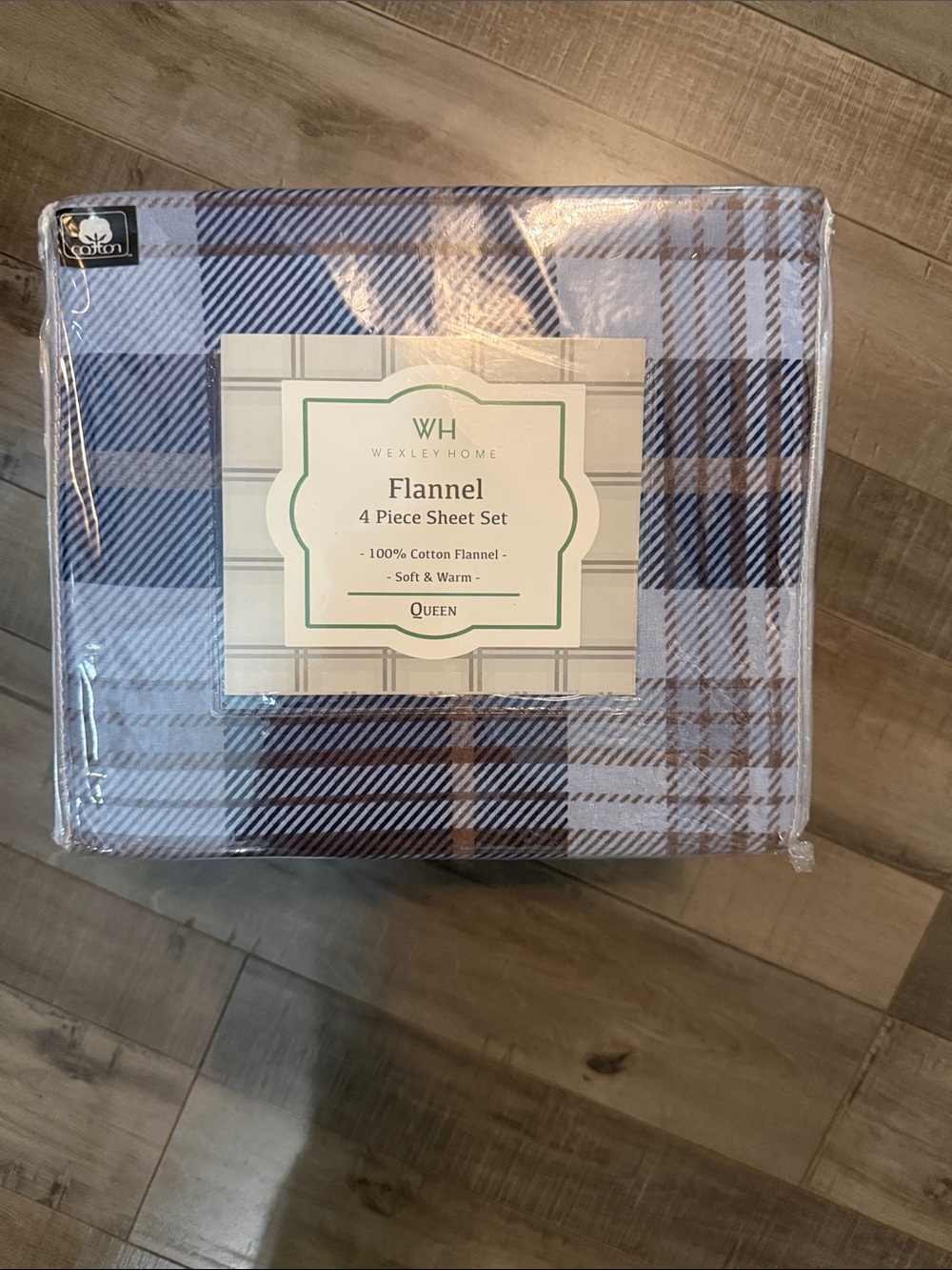 Wexley Homes Blue and Gray Plaid Flannel Queen Sheet Set